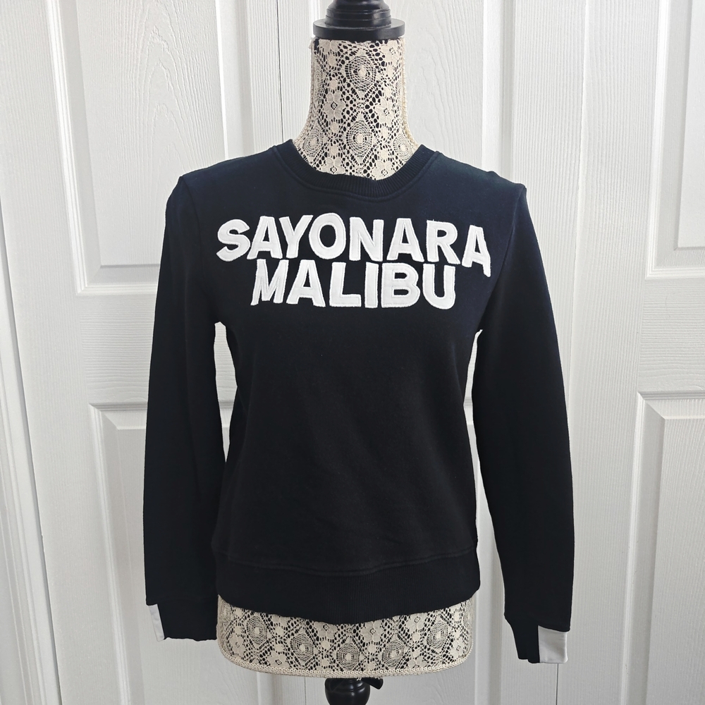 Aiko Black Crewneck Sweatshirt with White SAYONARA MALIBU XS